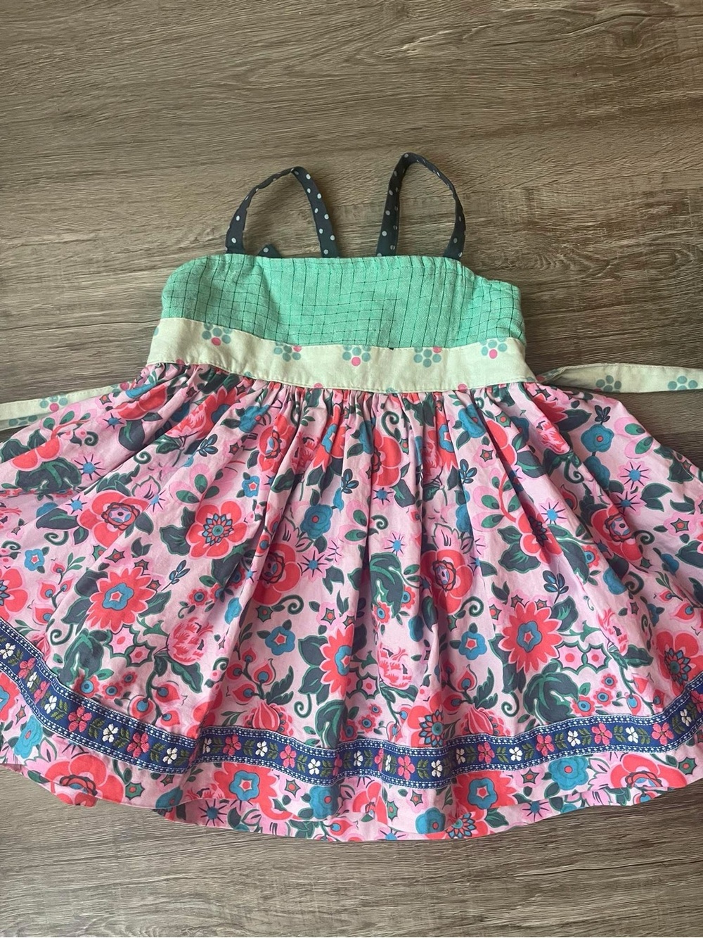 Matilda‎ Jane Pink Floral Tank Dress with Mint Bodice and Navy Straps